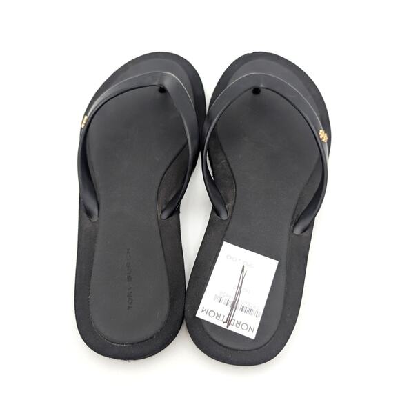Tory Burch Flip Flop Thong Sandal Brass Gold Logo Women's Kira Black Size US8M - Picture 5 of 13